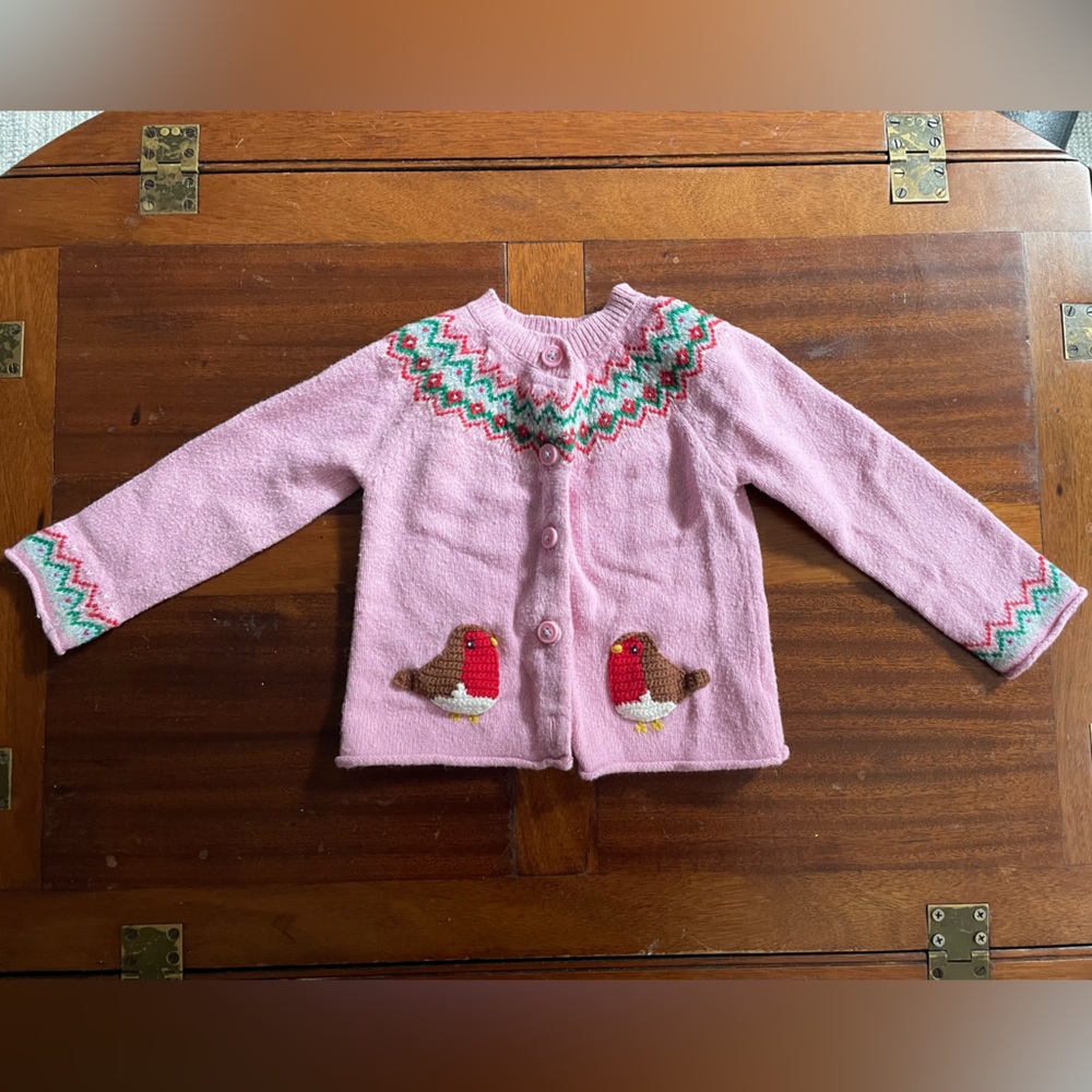 Baby Boden Pink Appliqué Bird Sweater